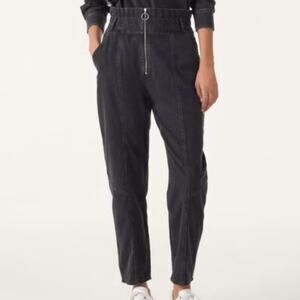 BA&SH Mony Washed Black High Waist Paperbag Zip Front Jeans 1 S